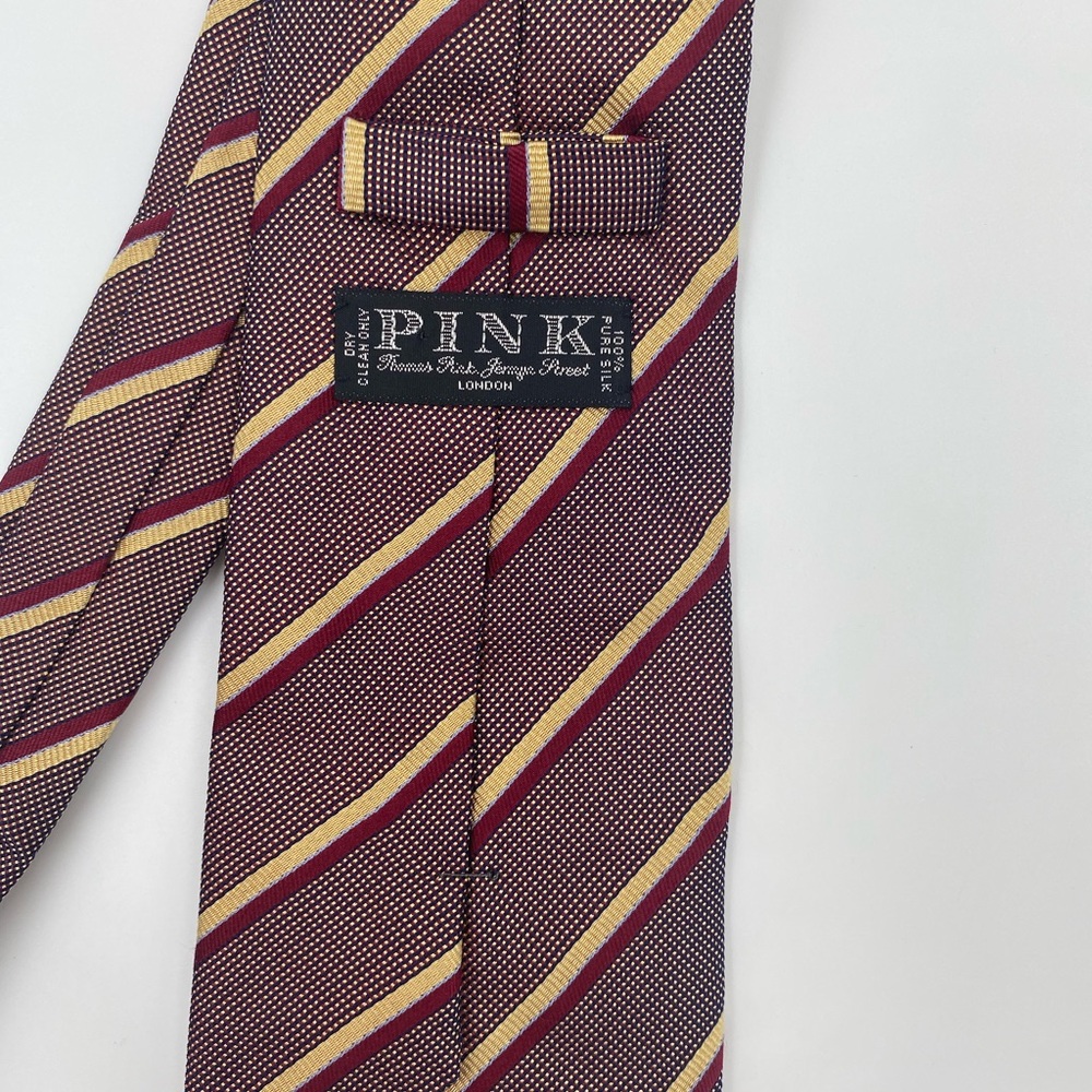 Thomas Pink Red and Yellow Silk Tie with Diagonal Stripes